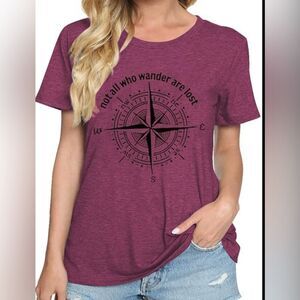 Compass Graphic Short Sleeve Wine Red T-Shirt Women's Size Medium
